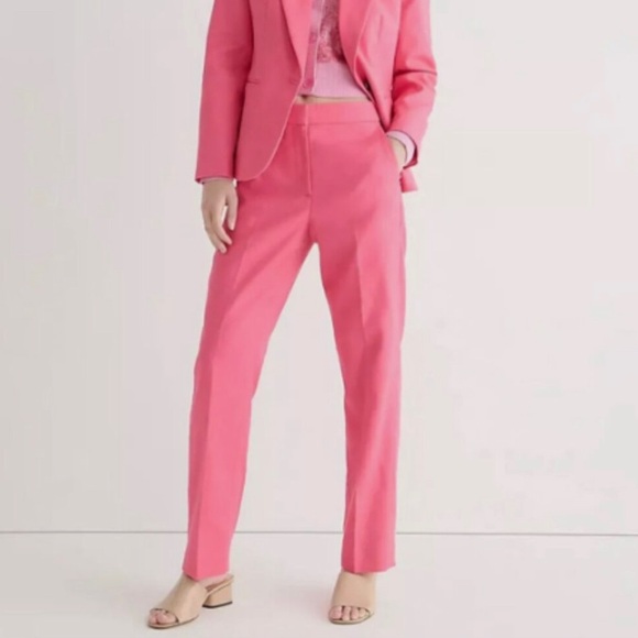 ▫️J.Crew Womens Kate Straight Leg Trouser Pants Stretch Linen Blend Pink - Picture 1 of 8